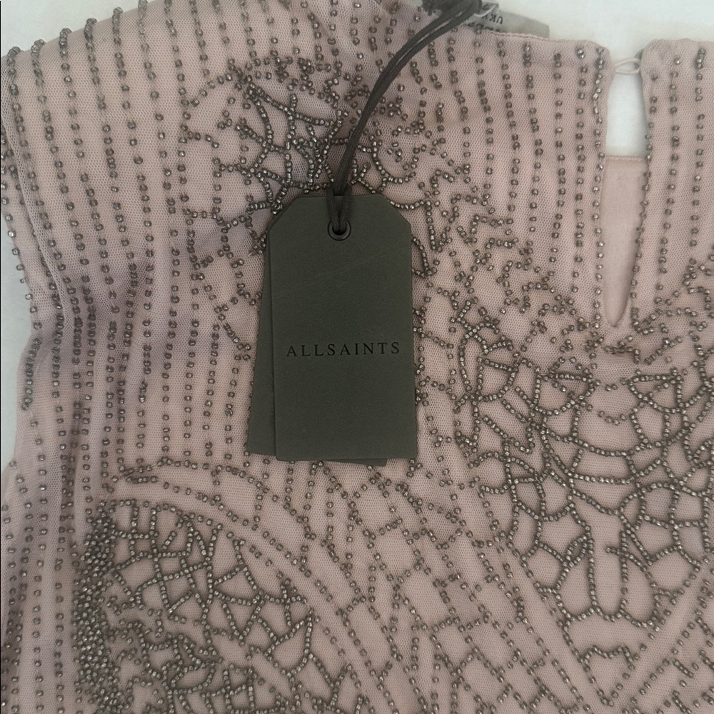 All Saints ilisha boxy bead embellished Mini Dress - Picture 2 of 4